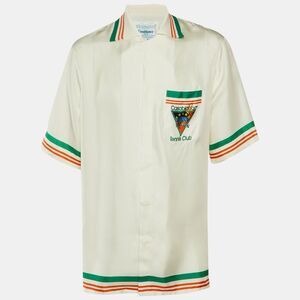 Casablanca Tennis Club White Icon Print Silk Shirt M